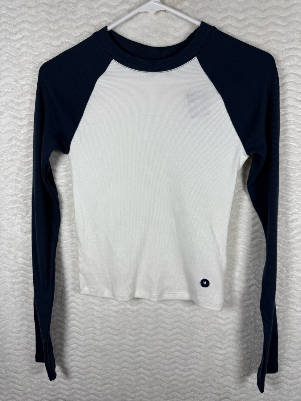Hollister White and Navy Raglan Long Sleeve Tee